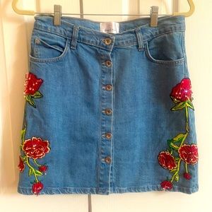 Embroidered Denim Skirt